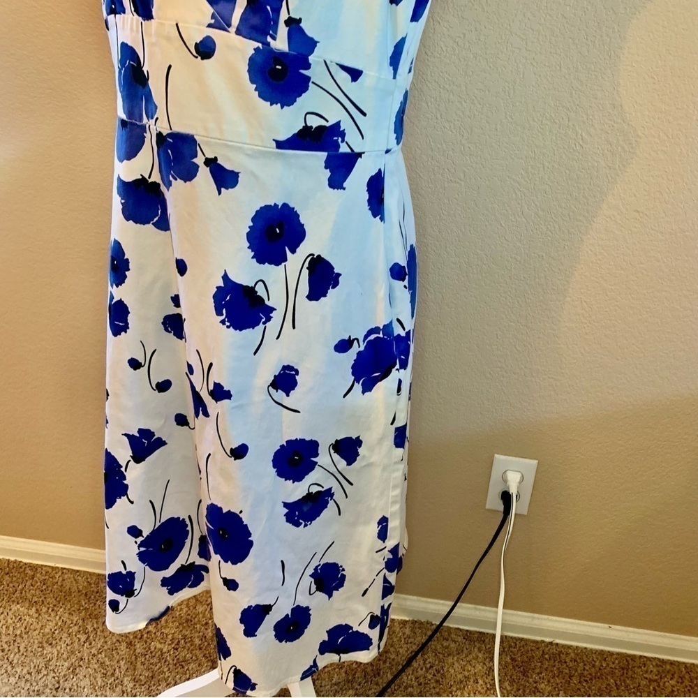 Spense Dress Missy Sz 12 White Blue Floral Cotton Sleeveless Faux Wrap Summer - Picture 9 of 16